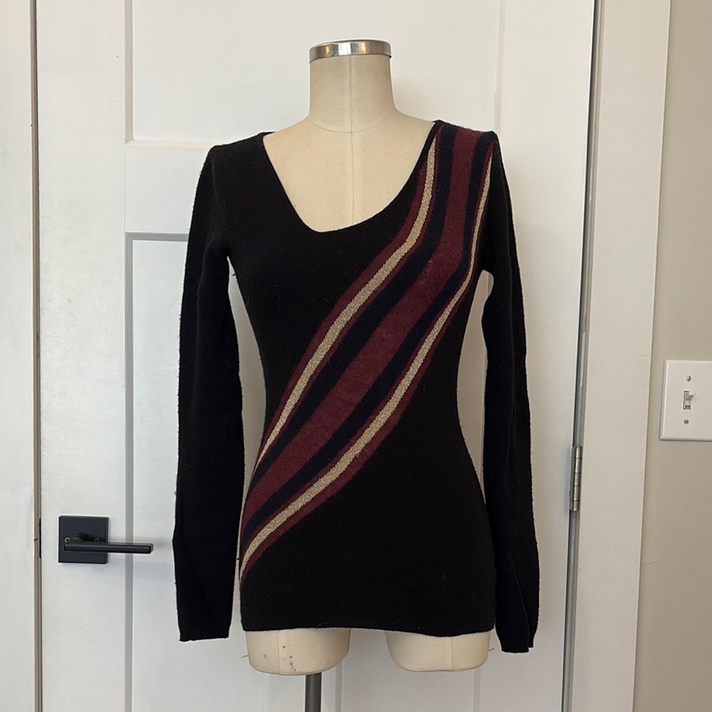 BIRD by Juicy Couture Black Cashmere Sweater with Striped Design